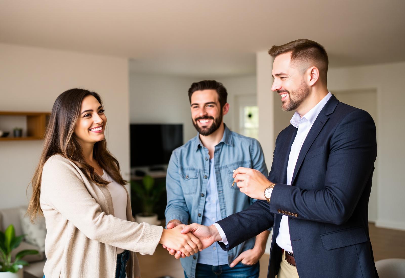 Happy clients receiving the keys to their property