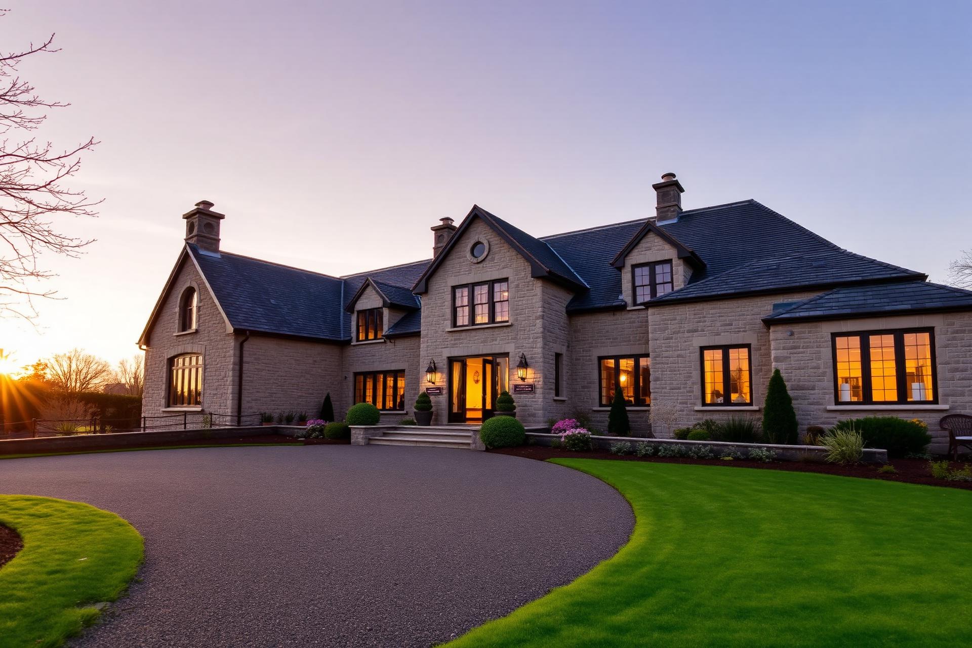 Luxury Welsh country home at golden hour